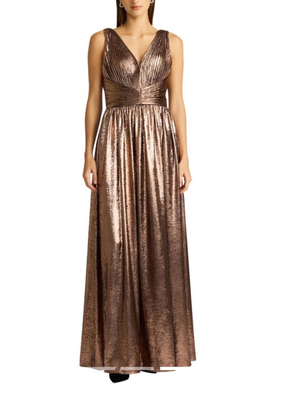Zac Posen Metallic Rose Gold Pleated Maxi Gown - Picture 2 of 4